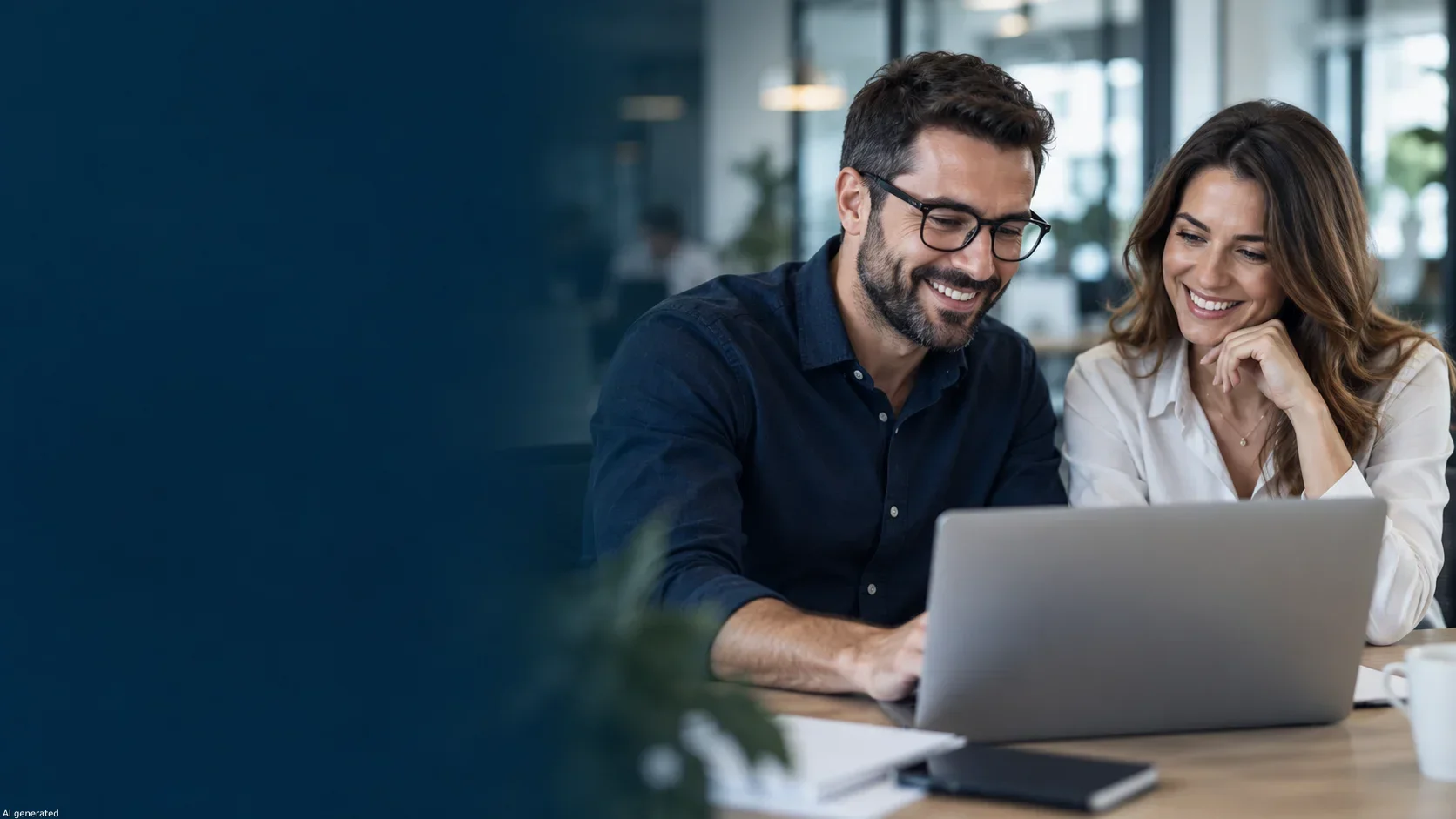 Zwei Kollegen besprechen gemeinsam Dokumente am Laptop