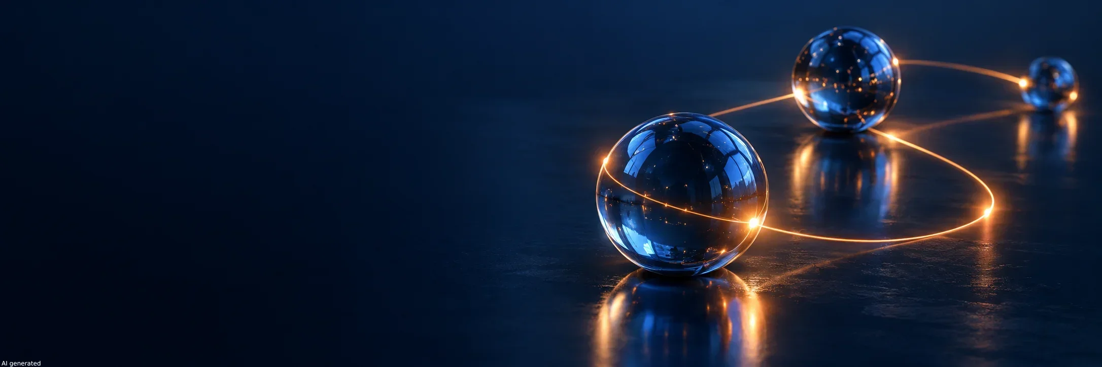 Blue glass spheres with orange connecting lines