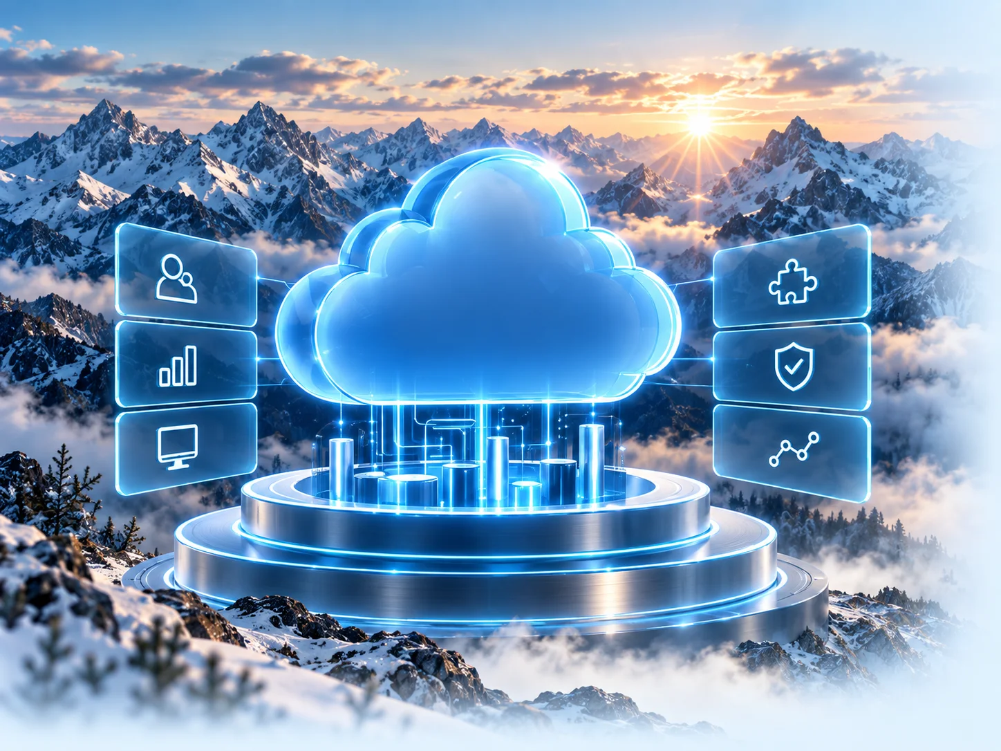 Cloud-Plattform mit Servern und verbundenen Portalen.